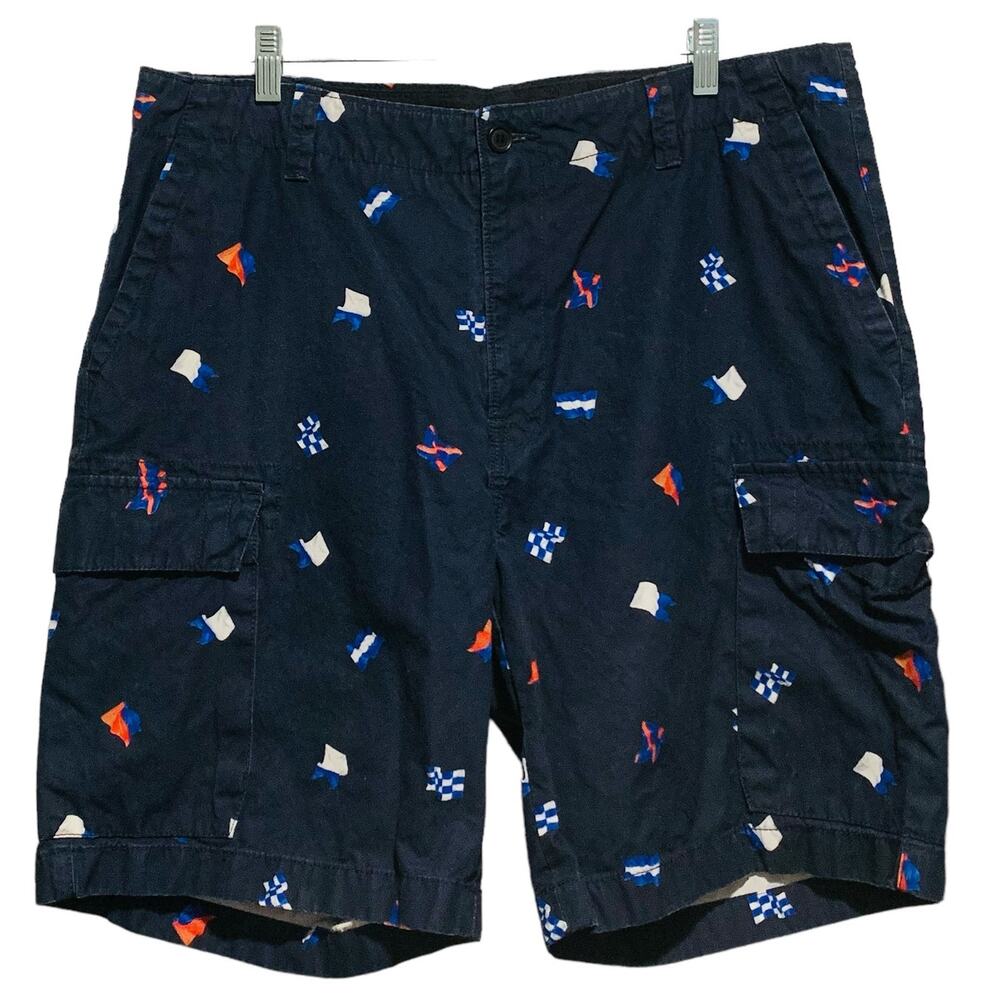 Men's 36 NAUTICA Shorts Regatta Flags Print Navy Blue 100% Cotton Nautical